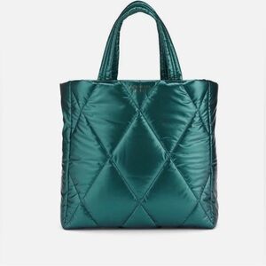 Victoria's Secret Green Quilted Puffer Tote Bag with Satin Finish